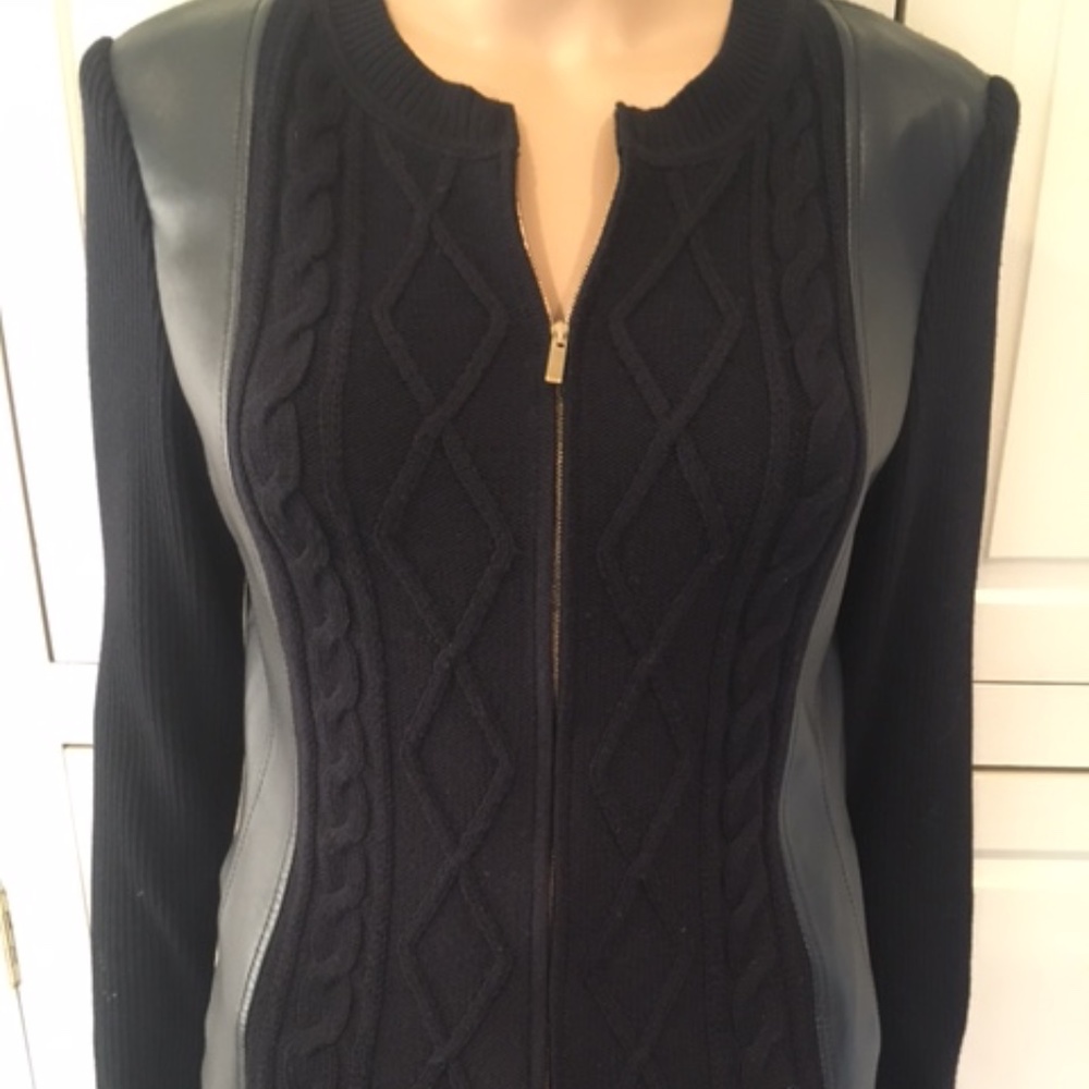 ST.JOHN YELLOW TAG Small Coat 100% Wool with 100% Leather Panels